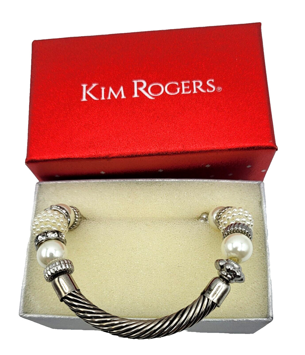Kim Rogers Silvertone Faux Pearl Stretch Bracelet 7" in Box YK